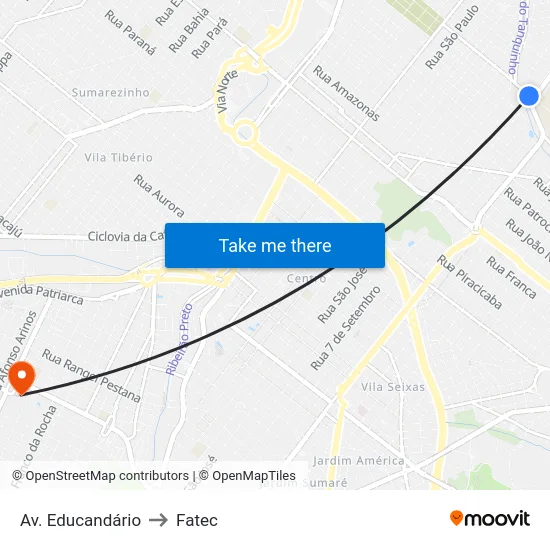 Av. Educandário to Fatec map