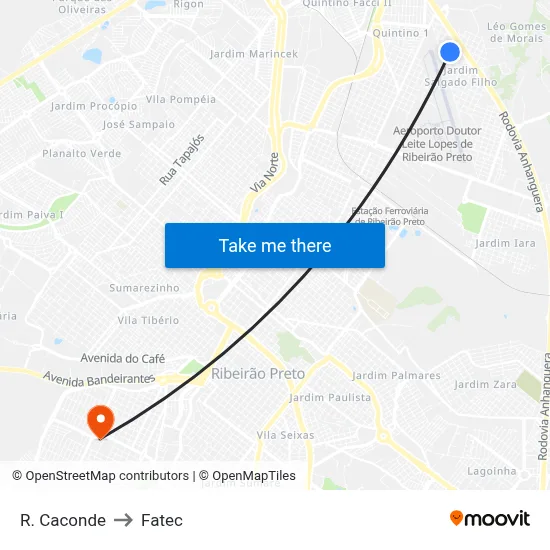 R. Caconde to Fatec map