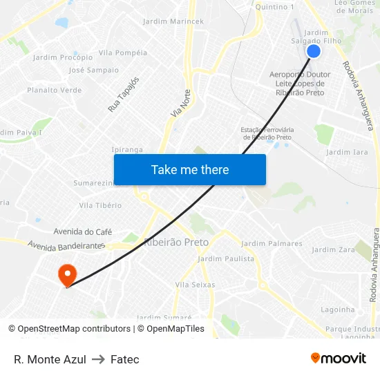 R. Monte Azul to Fatec map