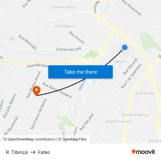 R. Tibiriçá to Fatec map