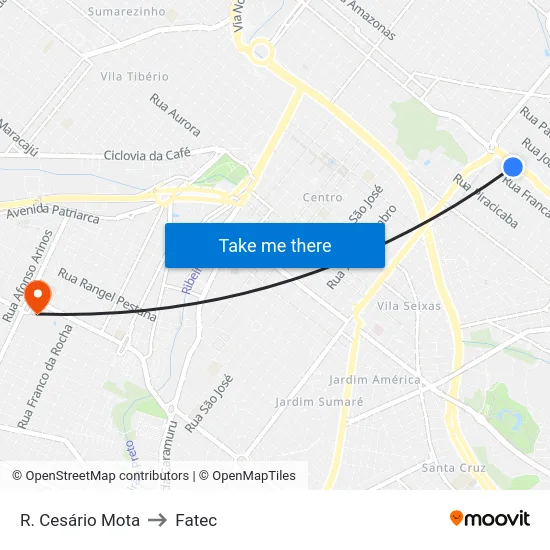 R. Cesário Mota to Fatec map