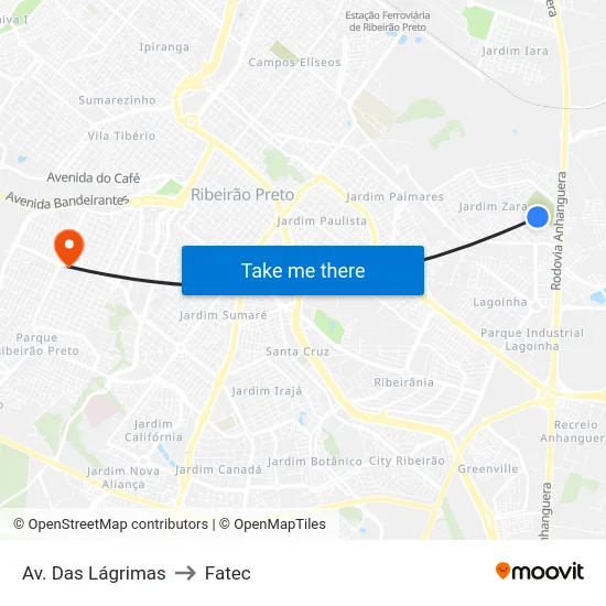 Av. Das Lágrimas to Fatec map