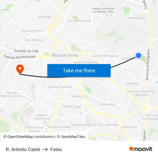 R. Arlindo Cateli to Fatec map