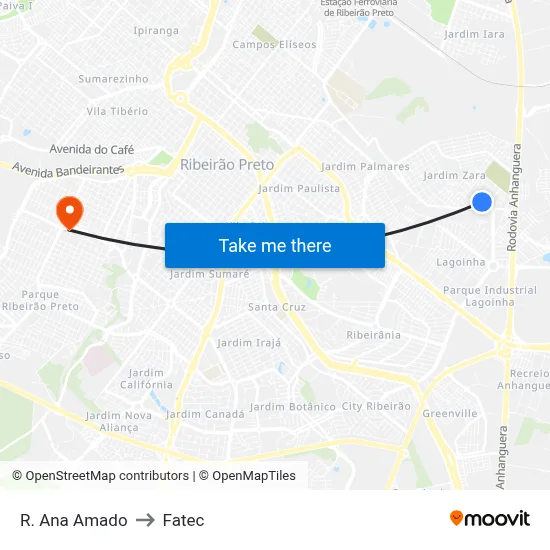 R. Ana Amado to Fatec map