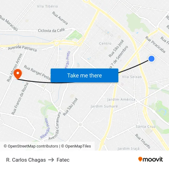 R. Carlos Chagas to Fatec map