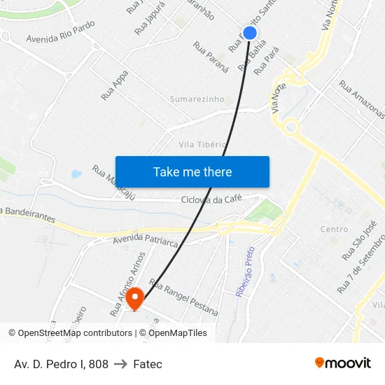 Av. D. Pedro I, 808 to Fatec map