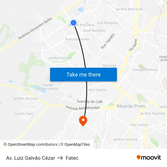 Av. Luiz Galvão Cézar to Fatec map