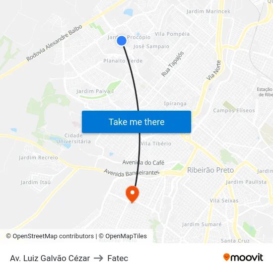 Av. Luiz Galvão Cézar to Fatec map