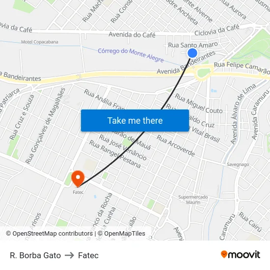R. Borba Gato to Fatec map