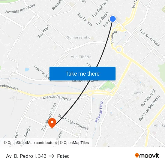 Av. D. Pedro I, 343 to Fatec map
