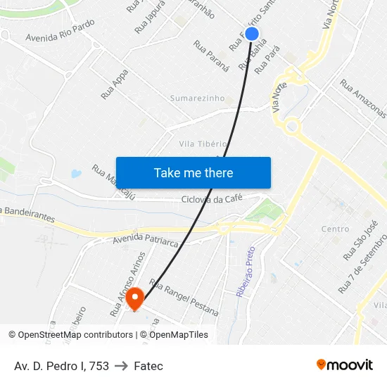 Av. D. Pedro I, 753 to Fatec map