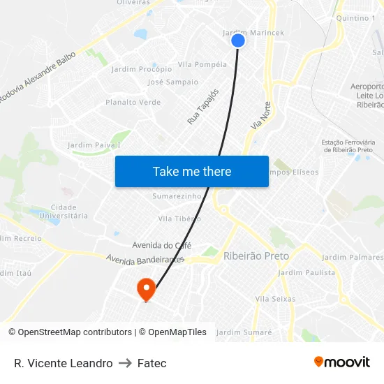 R. Vicente Leandro to Fatec map