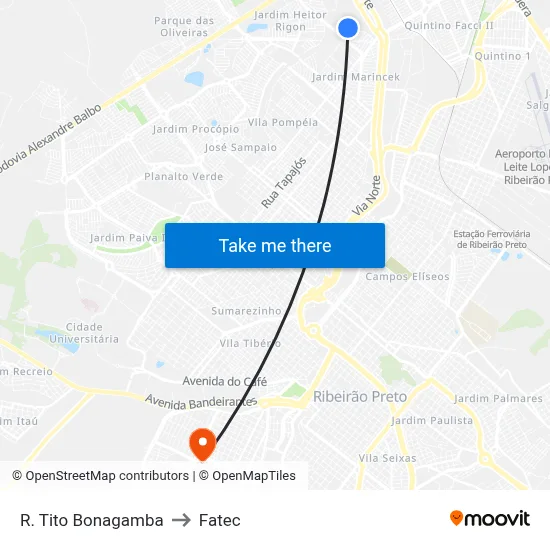 R. Tito Bonagamba to Fatec map