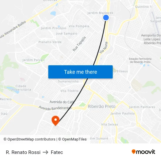 R. Renato Rossi to Fatec map