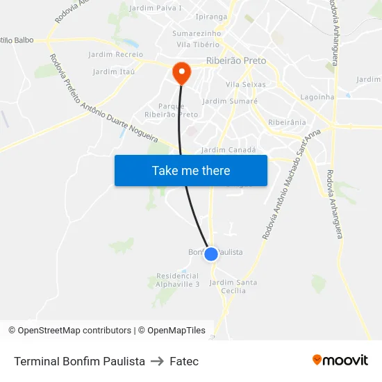Terminal Bonfim Paulista to Fatec map