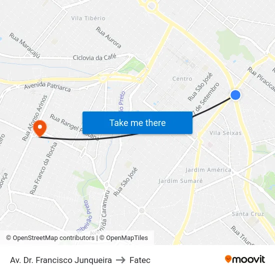 Av. Dr. Francisco Junqueira to Fatec map