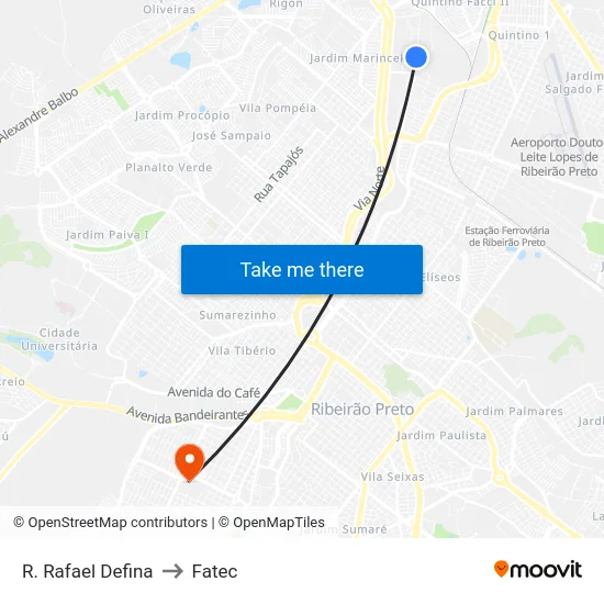 R. Rafael Defina to Fatec map