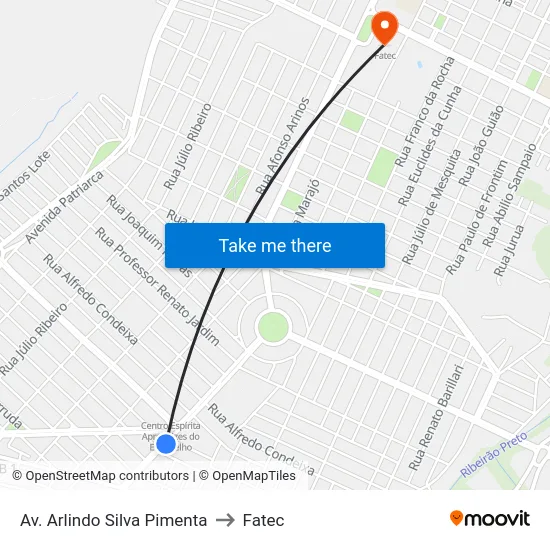 Av. Arlindo Silva Pimenta to Fatec map