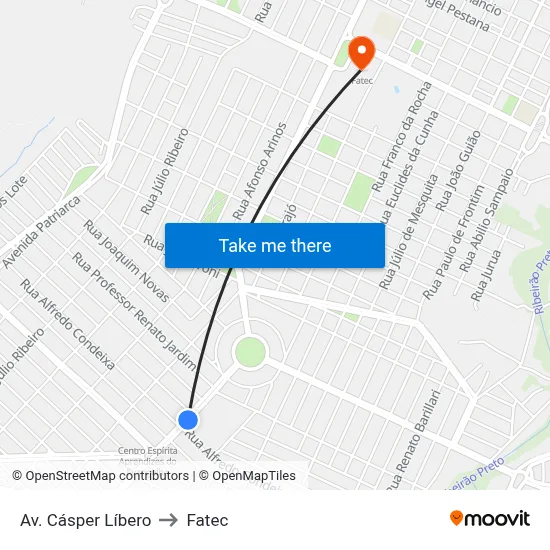 Av. Cásper Líbero to Fatec map