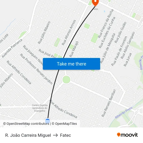R. João Carreira Miguel to Fatec map
