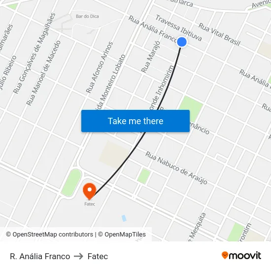 R. Anália Franco to Fatec map