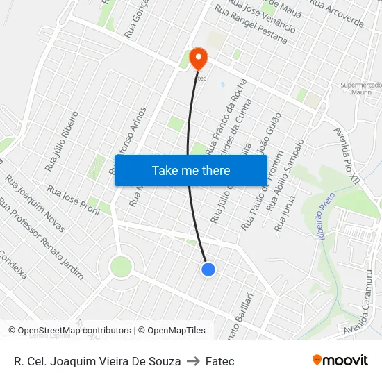 R. Cel. Joaquim Vieira De Souza to Fatec map