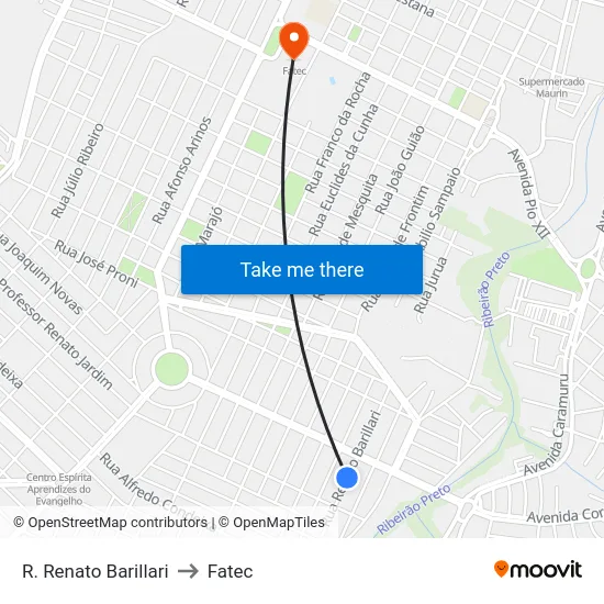 R. Renato Barillari to Fatec map