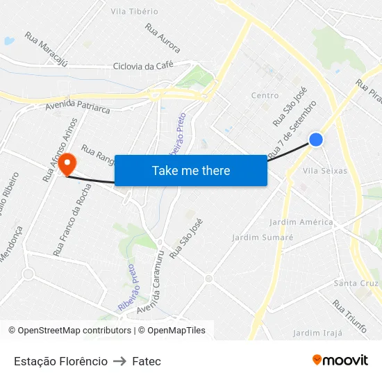 Estação Florêncio to Fatec map