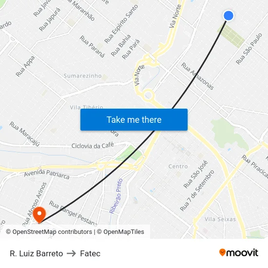 R. Luiz Barreto to Fatec map