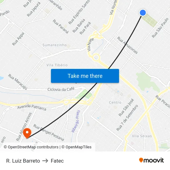 R. Luiz Barreto to Fatec map