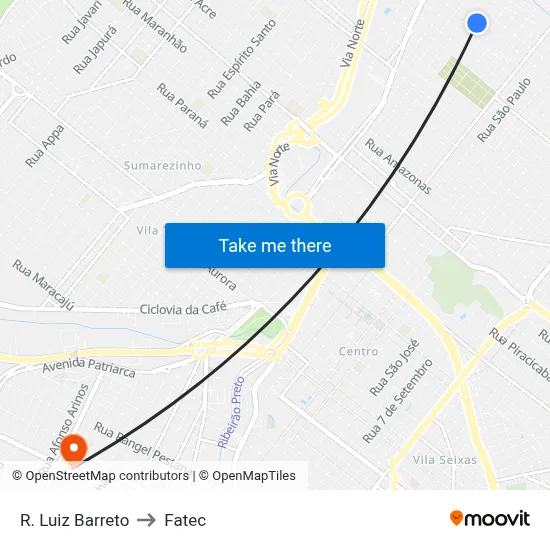 R. Luiz Barreto to Fatec map