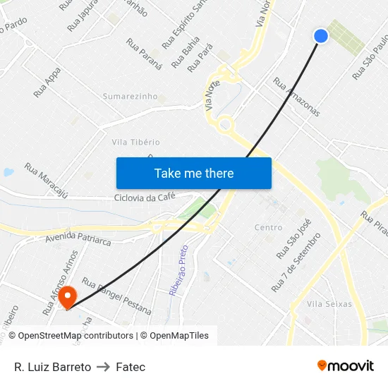 R. Luiz Barreto to Fatec map