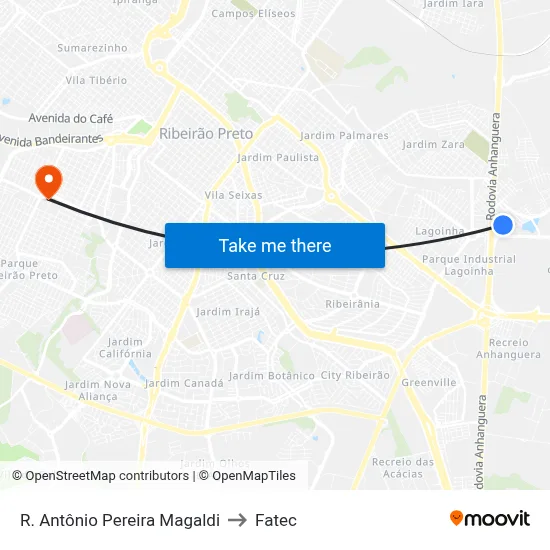R. Antônio Pereira Magaldi to Fatec map