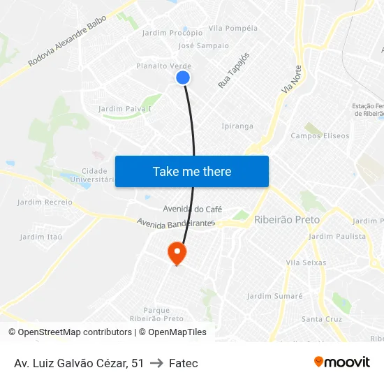 Av. Luiz Galvão Cézar, 51 to Fatec map