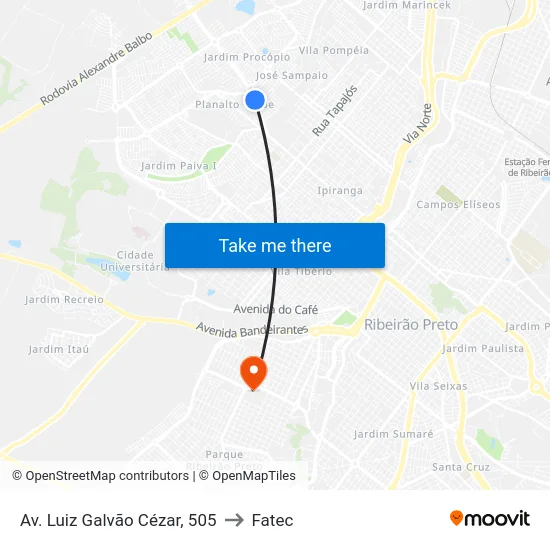 Av. Luiz Galvão Cézar, 505 to Fatec map
