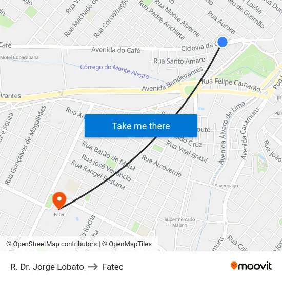 R. Dr. Jorge Lobato to Fatec map