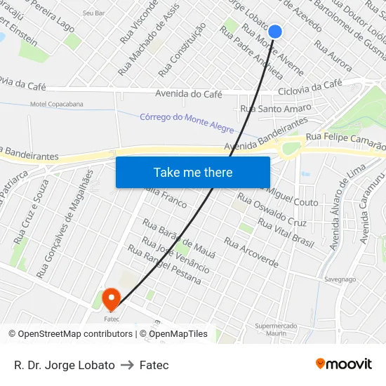 R. Dr. Jorge Lobato to Fatec map