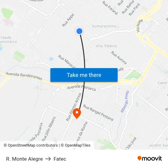 R. Monte Alegre to Fatec map