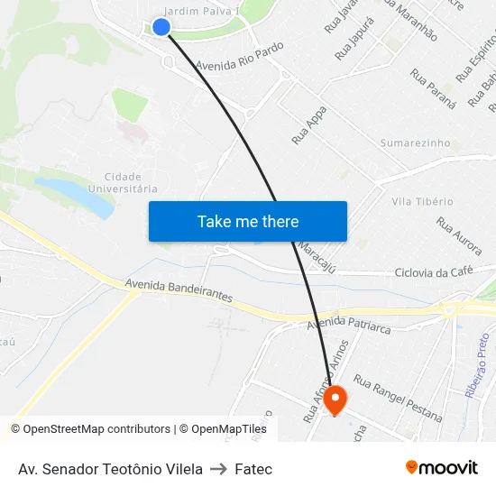Av. Senador Teotônio Vilela to Fatec map