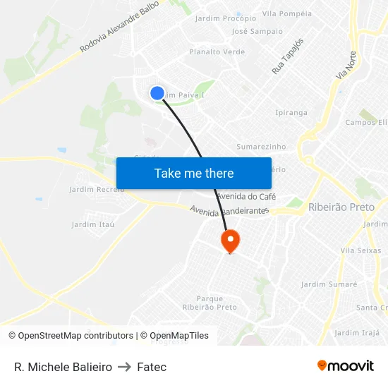 R. Michele Balieiro to Fatec map