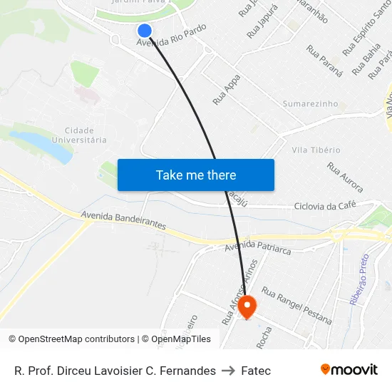 R. Prof. Dirceu Lavoisier C. Fernandes to Fatec map