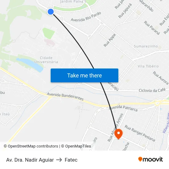 Av. Dra. Nadir Aguiar to Fatec map