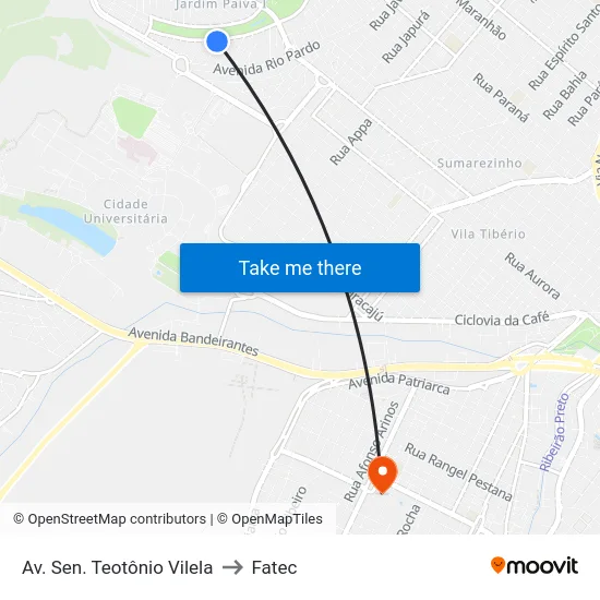 Av. Sen. Teotônio Vilela to Fatec map
