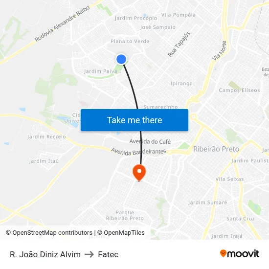 R. João Diniz Alvim to Fatec map