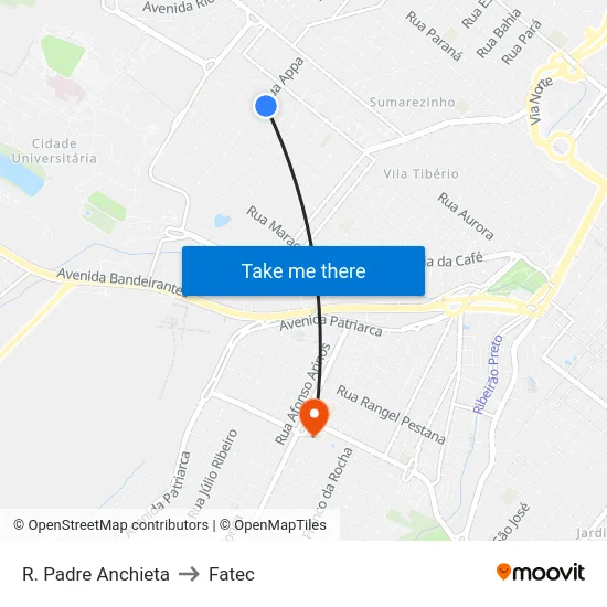 R. Padre Anchieta to Fatec map