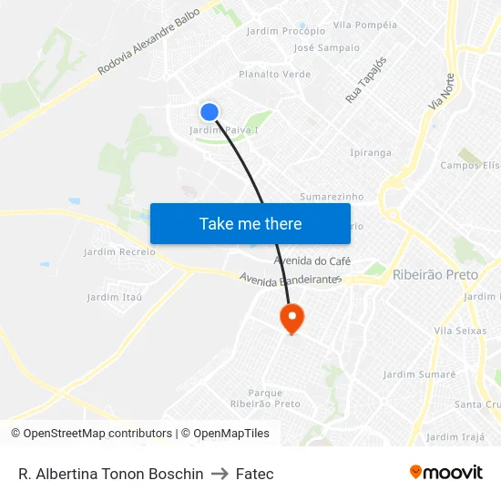 R. Albertina Tonon Boschin to Fatec map