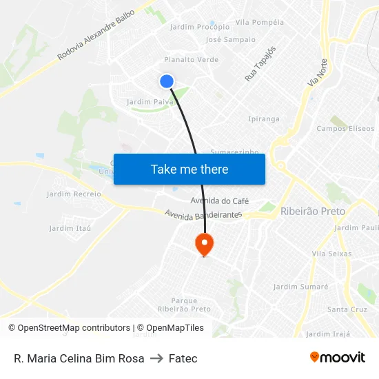 R. Maria Celina Bim Rosa to Fatec map