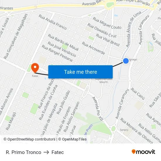 R. Primo Tronco to Fatec map