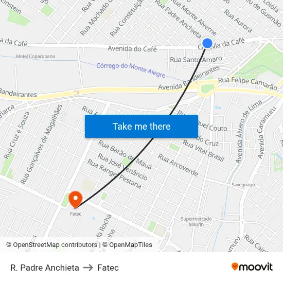 R. Padre Anchieta to Fatec map