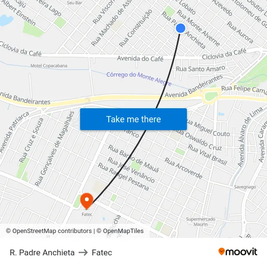 R. Padre Anchieta to Fatec map